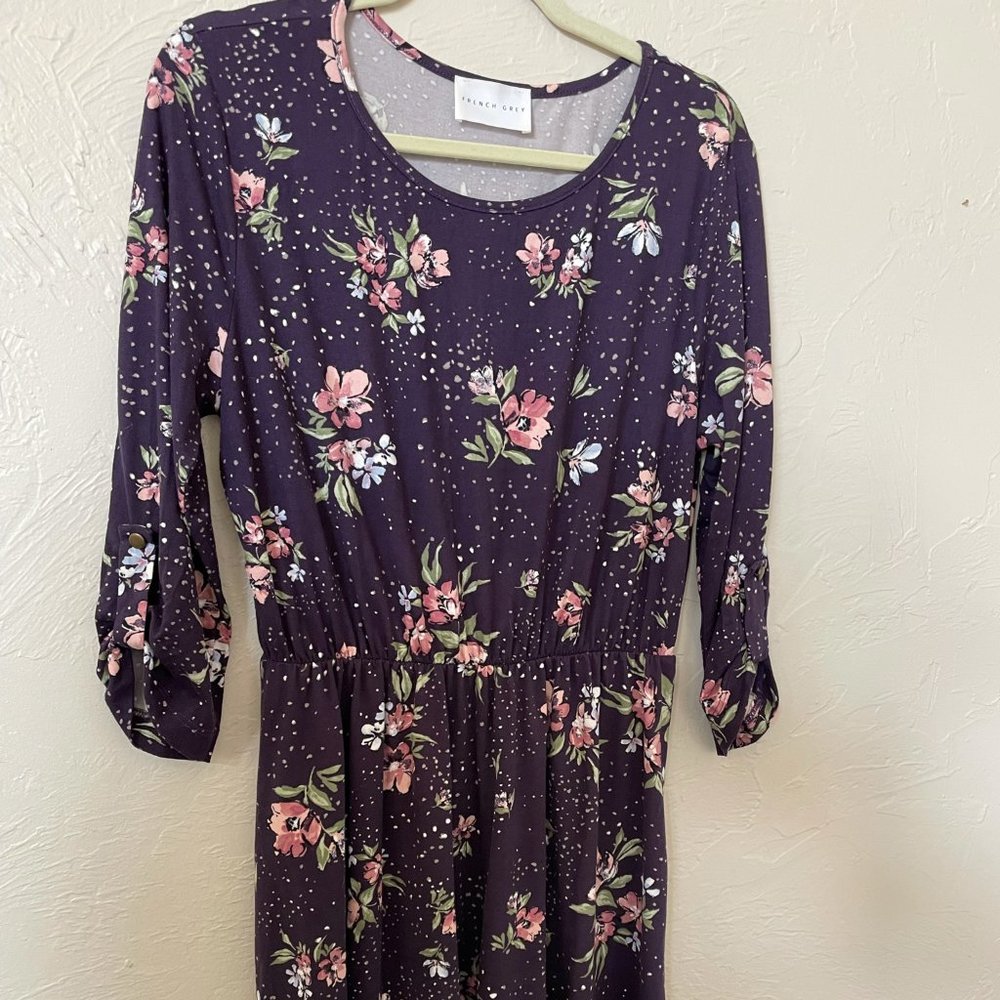 French Grey floral pattern dress
